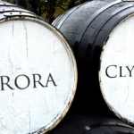 Two large outdoor barrels, emblazoned with the high-value whisky brands "Brora" and "Clynelish," suggest a Clynelish cask whisky investment opportunity for discerning collectors.