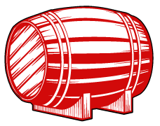 This illustration showcases a premium red wooden barrel, traditionally employed for short-term whisky aging, elegantly resting on a stand. The design is enhanced with intricate shading lines to evoke an image of quality and sophistication, reflecting the high-value nature associated with whisky investments.