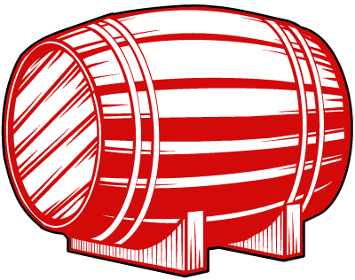 This elegant illustration features a premium red and white wooden barrel set on a stand, ideal for short-term whisky aging. Perfect for showcasing quality in whisky investments.