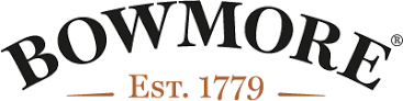 This image features the iconic Bowmore logo, showcasing the arched "BOWMORE" text in elegant black with "Est. 1779" elegantly displayed in brown beneath it, symbolizing its longstanding heritage in the whisky industry.