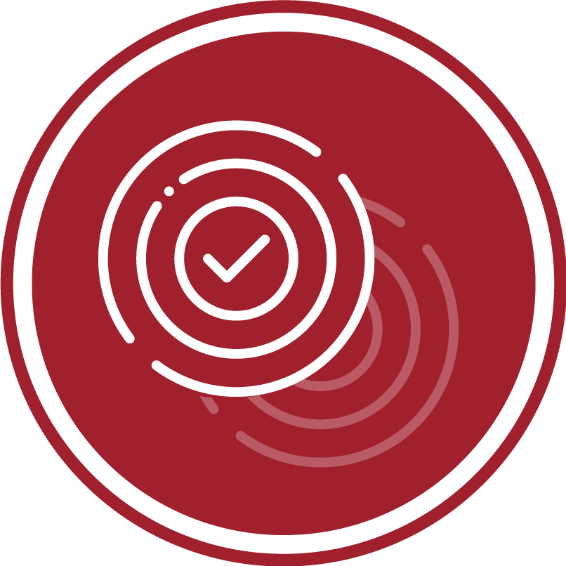 A round red icon with concentric circles and a checkmark at its center, symbolizing quality and high-value whisky investments.
