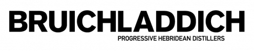 The bold black text logo, "Bruichladdich Progressive Hebridean Distillers," elegantly stands out against a pristine white background, reflecting the high-value brand's esteemed reputation in whisky investments.