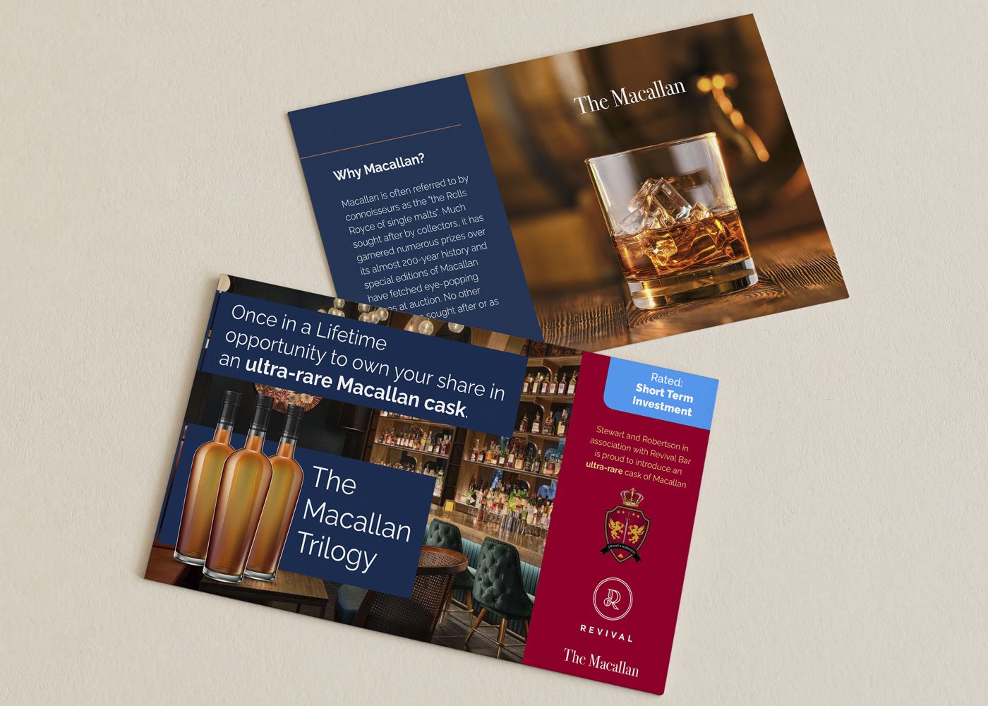 **Flyer 1: Savor the Excellence of The Macallan**

Indulge in the timeless elegance of The Macallan, a whisky that epitomizes luxury and sophistication. Experience a glass of unparalleled quality, crafted to perfection for the discerning connoisseur. Elevate your whisky collection with The Macallan, where heritage meets innovation in every sip.

**Flyer 2: Invest in The Macallan Trilogy Cask Ownership**

Unlock exclusive investment opportunities with The Macallan Trilogy cask ownership. Immerse yourself in luxury as you explore our esteemed distillery settings and select from our premium range of whiskies. Secure your legacy with this unique investment opportunity that promises both exquisite taste and long-term value.